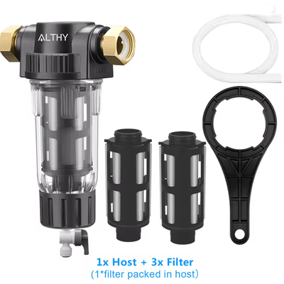 Whole House Spin Down Sediment Water Filter With Stainless Steel Mesh And Backwash System host And 3x Filter