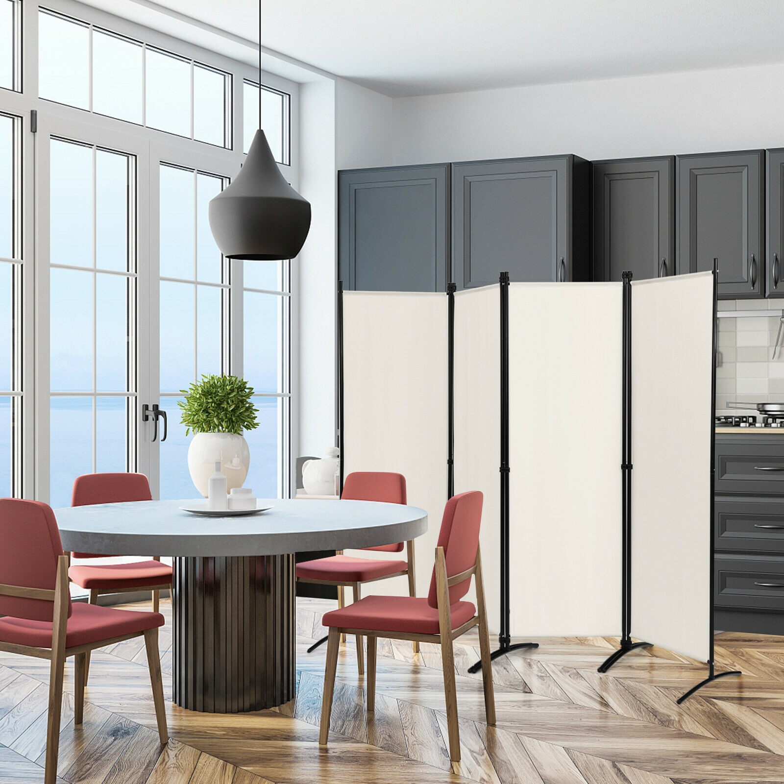 4 Panel Room Divider With Steel Frame Durable, Foldable Privacy Screen For Home & Patio 4 Panel Room Divider With Steel Frame Durable, Foldable Privacy Screen For Home & Patio
