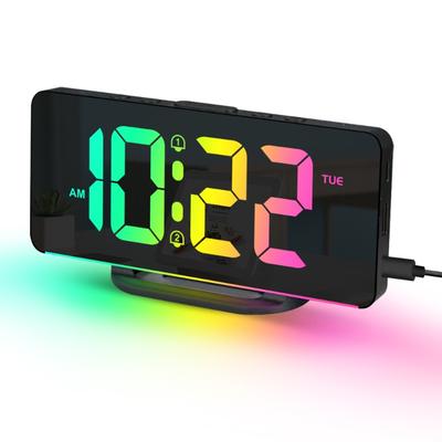RGB Digital Alarm Clock, 2 Alarm Night Mode Table Clock, USB Output, RGB Mood Light, LED Clock 12 24H With Snooze black