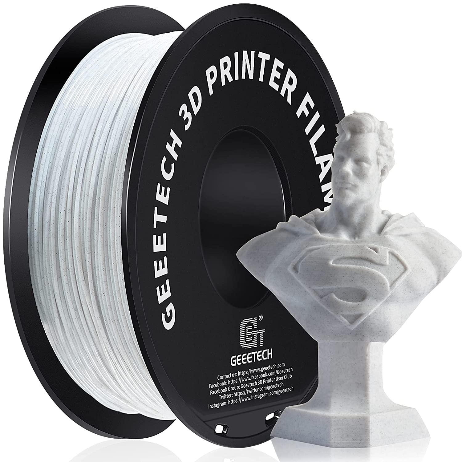 3D Filament, Shiny 3D Printer Spool Wire For High Quality Prints, Vacuum Packed like Marble Grey