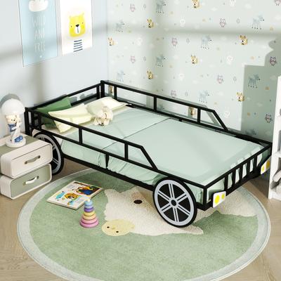 Car Shaped Twin Bed Frame For Kids, Sturdy Metal Construction & Safety Guardrails Car Shaped Twin Bed Frame For Kids, Sturdy Metal Construction & Safety Guardrails
