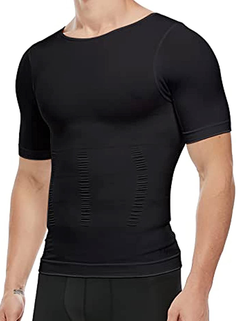 Compression Tank Top Men Slimming Body Shaper Vest, Abs Abdomen Tummy Control Workout Shirt Sleeveless Gym Fitness black Short sleeved s