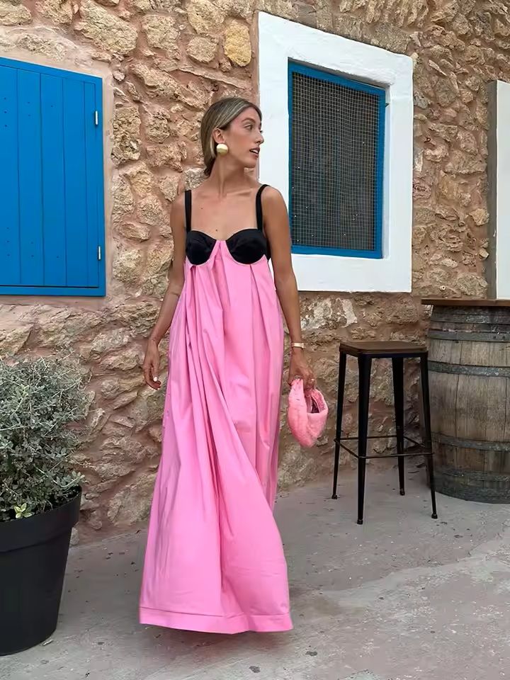 Womens Backless Lace Up Maxi Dress With Spaghetti Straps rose Red m(us 6)