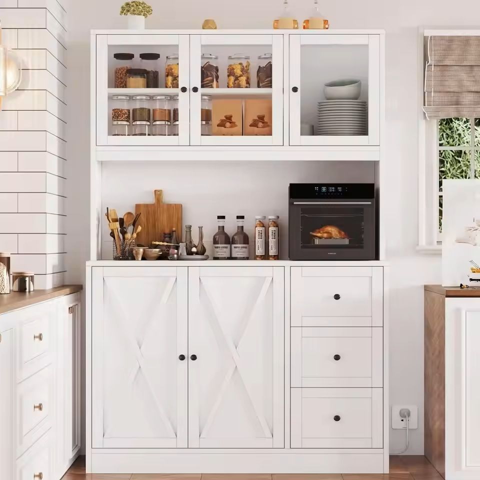 Kitchen Cabinet Hutch With Microwave Stand And Charging Station white
