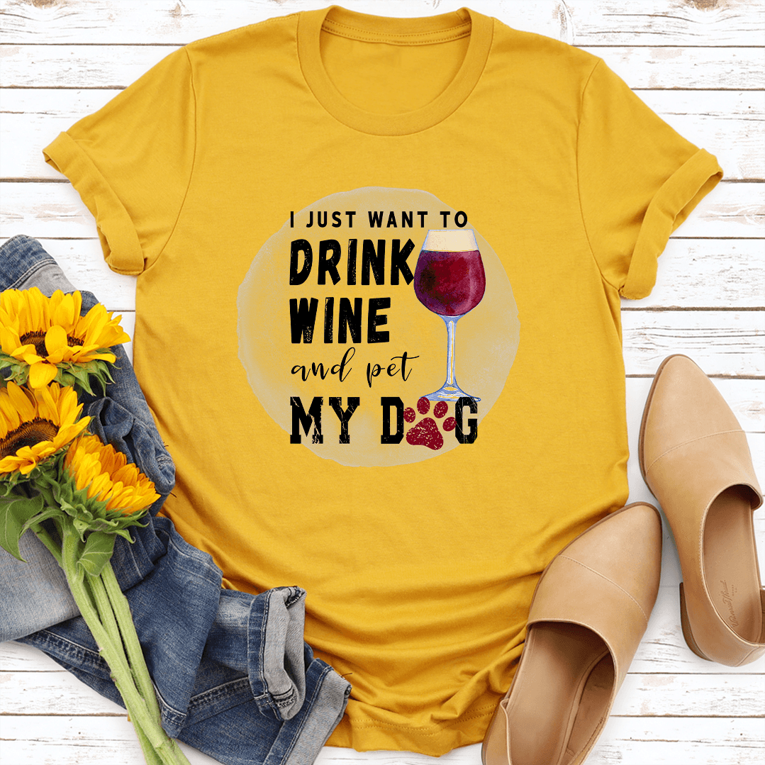 I Just Want To Drink Wine And Pet My Dog Tee 3XL Heather Prism Peach