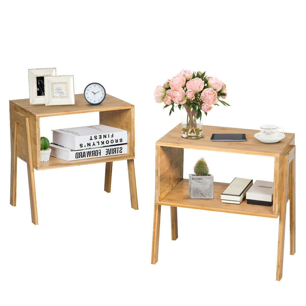 Bamboo Nightstands And Sofa Tables With Storage Shelf, Stackable Side Tables For Bedroom, Living Room, And Home Decor Bamboo Nightstands And Sofa Tables With Storage Shelf, Stackable Side Tables For Bedroom, Living Room, And Home Decor