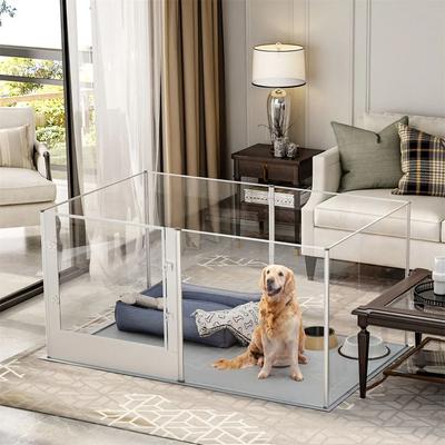 Heavy Duty Large Acrylic Dog Playpen & Transparent Dog Fence Enclosure Cage With Waterproof Fertility Pad Door Heavy Duty Large Acrylic Dog Playpen & Transparent Dog Fence Enclosure Cage With Waterproof Fertility Pad Door
