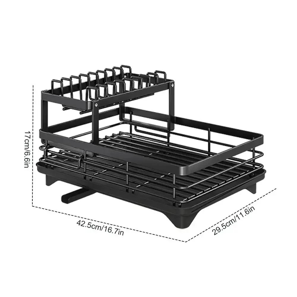 Adjustable Over Sink Dish Drying Rack With Drainboard And Cutlery Storage For Kitchen Counters black b