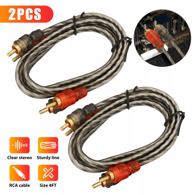 Premium 2 Channel RCA Cables, Twisted Pair Car Audio Shielded Interconnect Amp Wire With Copper Core For Subwoofer Setup Premium 2 Channel RCA Cables, Twisted Pair Car Audio Shielded Interconnect Amp Wire With Copper Core For Subwoofer Setup