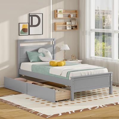 Twin Size Wooden Bed Frame With 2 Drawers Sturdy Platform Bed For Teens & Adults Twin Size Wooden Bed Frame With 2 Drawers Sturdy Platform Bed For Teens & Adults