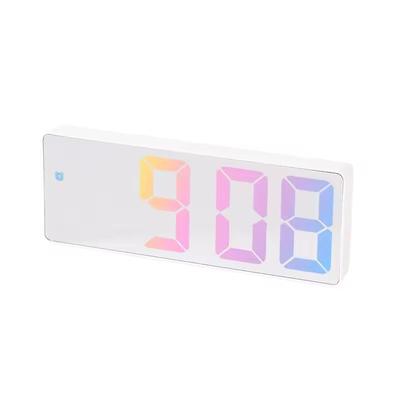 LED Voice Control Digital Alarm Clock With Color Display And Night Mode white Mirror D