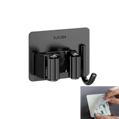 Home Storage Rack Bathroom Suction Hanging Pipe Traceless Hooks Wall Mounted Mop Organizer Holder Waterproof Broom Hanger black Hook