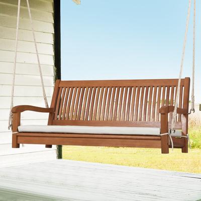 Outdoor Hanging Swing Bench For 2 800 Lb Capacity Wooden Porch Swing With Comfortable Cushion & Durable Ropes Outdoor Hanging Swing Bench For 2 800 Lb Capacity Wooden Porch Swing With Comfortable Cushion & Durable Ropes