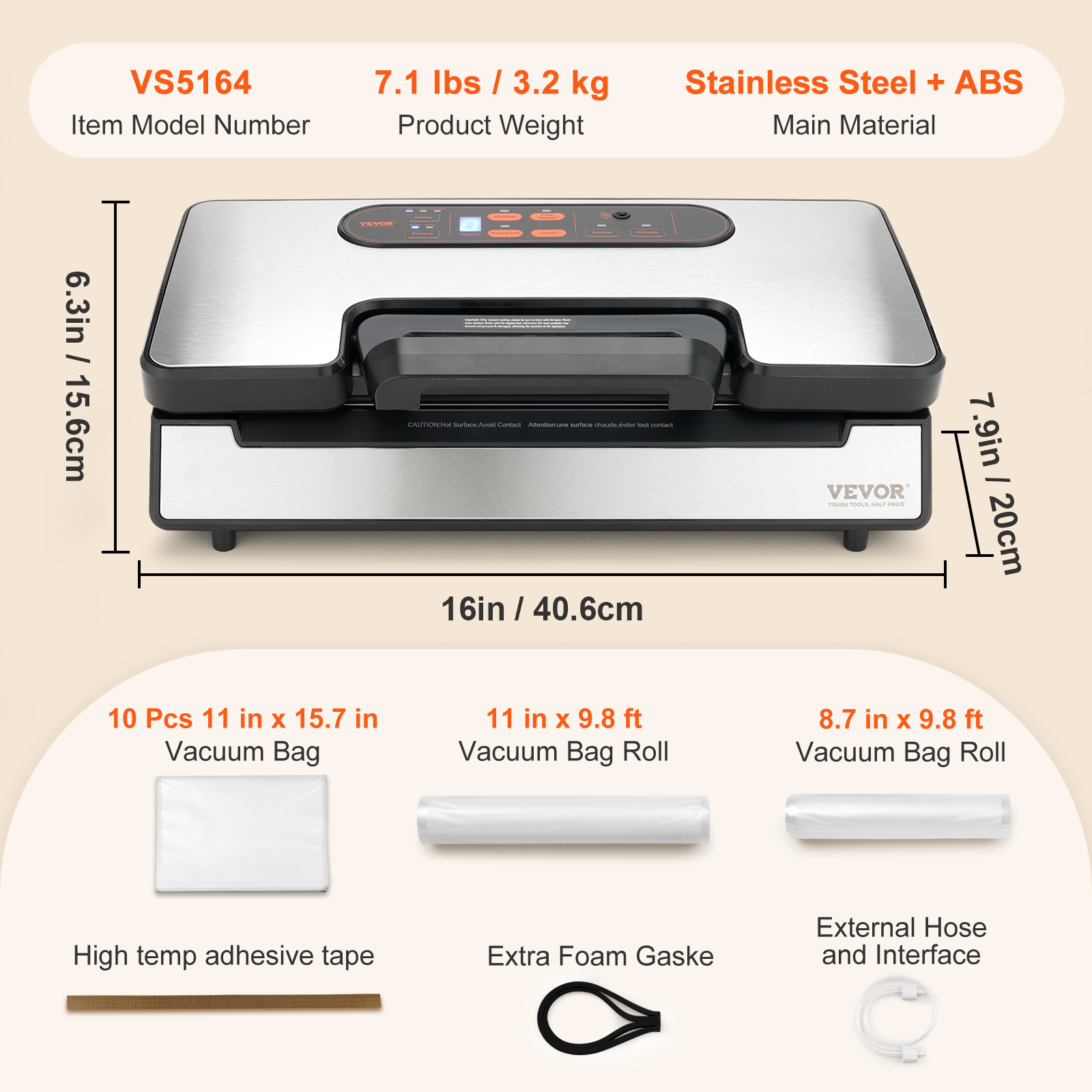 Commercial Vacuum Sealer Machine, Multifunction Automatic Food Packaging With Bag Roll Storage & Cutter For Home Kitchen 30 X 3mm