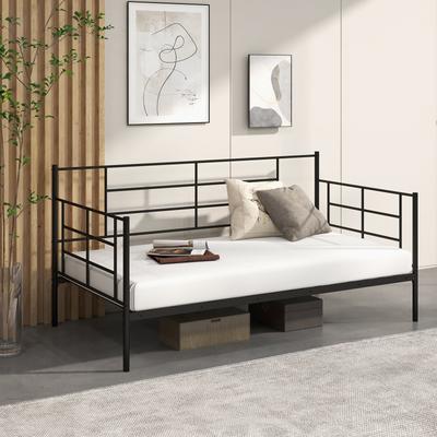Twin Size Metal Daybed Sofa Bed Frame With Armrests And Backrest, Modern Guest Bed With Storage Space For Living Room Twin Size Metal Daybed Sofa Bed Frame With Armrests And Backrest, Modern Guest Bed With Storage Space For Living Room