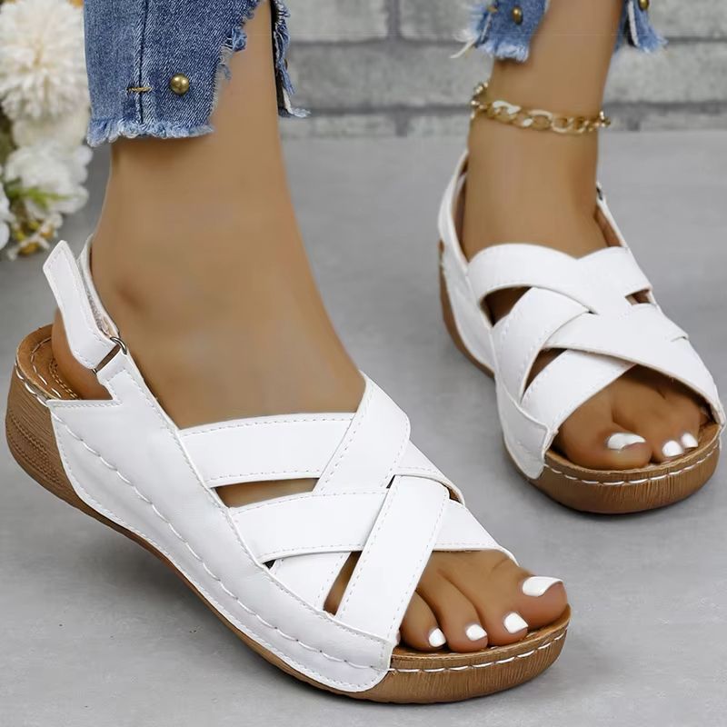 LightLift Wedge Sandals For Women Casual Heeled Sandals For Summer Comfort white 7