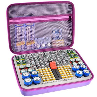 Battery Storage Organizer Case With Tester Compact Battery Holder For AA, AAA, C, D, 9V & Button Cells lavender