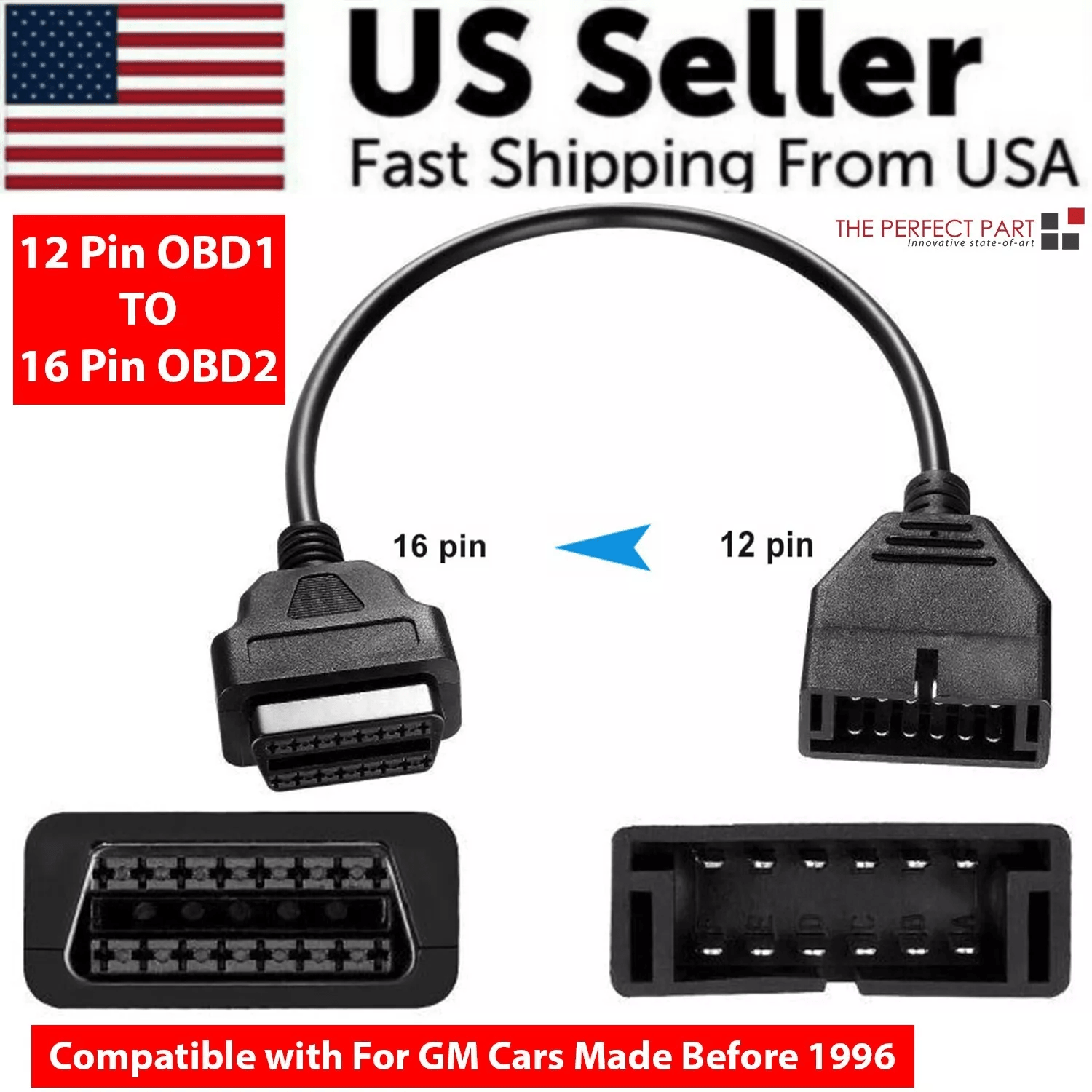 12 Pin OBD1 To 16 Pin OBD2 Adapter Cable For GM Vehicles | Diagnostic Scanner Convertor US Plug & Play Connector Tool 12 Pin OBD1 To 16 Pin OBD2 Adapter Cable For GM Vehicles | Diagnostic Scanner Convertor US Plug & Play Connector Tool