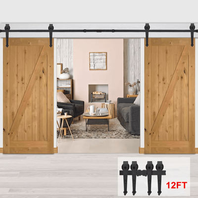 Sliding Barn Door Hardware Double Door, Long Lasting Steel Construction, Durable & Silent Pulley System Sliding Barn Door Hardware Double Door, Long Lasting Steel Construction, Durable & Silent Pulley System