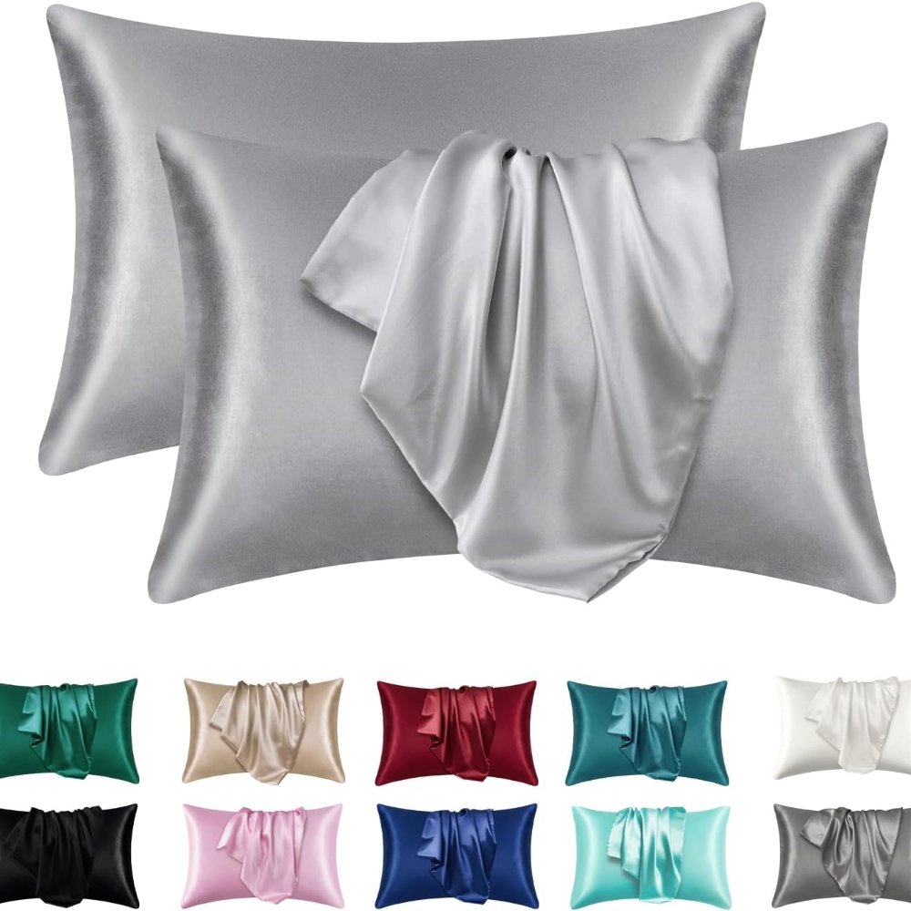 Super Soft Satin Silk Pillowcase Set, Coral Standard Size Super Soft Pillow Cases For Hair & Skin silver 50x75cm