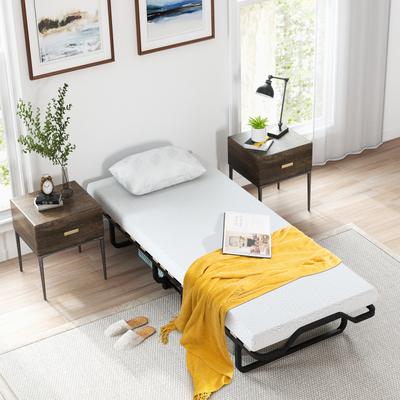 Twin Size Folding Bed With Lockable Wheels Portable Guest Bed Solution For Apartments & Small Spaces Twin Size Folding Bed With Lockable Wheels Portable Guest Bed Solution For Apartments & Small Spaces