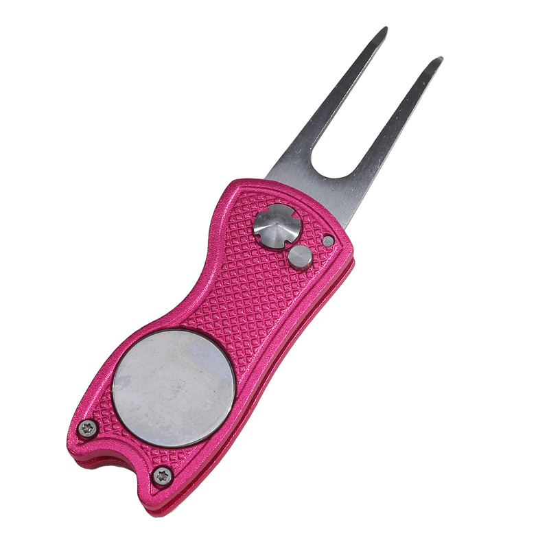 Foldable Golf Divot Repair Tool With Groove Cleaner Compact Fork Training Aids For Golfers pink