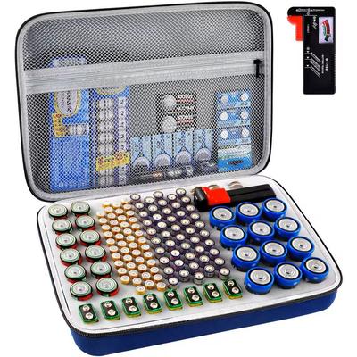 Battery Storage Organizer Case With Tester Compact Battery Holder For AA, AAA, C, D, 9V & Button Cells multi