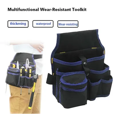 Heavy Duty Electrician Tool Storage Pouch, Multifunctional Waist Belt Bag For Hardware, Wrench & Drill Tools black Blue