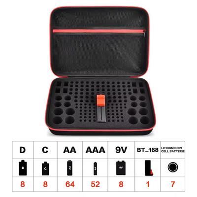 Battery Storage Organizer Case With Tester Compact Battery Holder For AA, AAA, C, D, 9V & Button Cells blackred