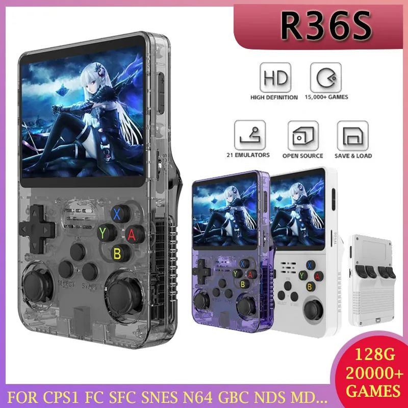 Retro Handheld Game Console, IPS Screen, Open Source Linux System, Portable Pocket Video Player purple 128g