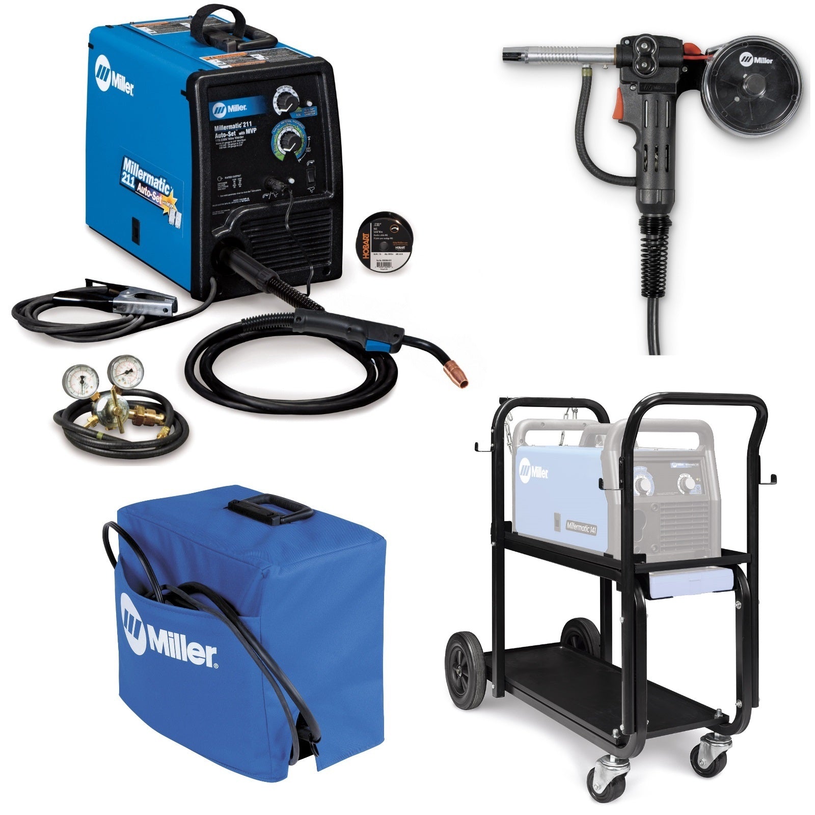 Miller Millermatic 211 with Cart, Spool Gun and Cover