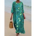 Robe maxi femme Kaftan à manches 3/4 col rond robe décontractée robe A-line Boho coupe régulière graphique géométrique abstrait blanc jaune bleu orange printemps automne