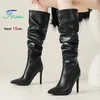 2025 neue Frauen Kniehohe Stiefel 10 CM Party Schuhe Mode Plissee Stiletto Spitz Lange Stiefel Größe 34-43 high Heels Botas Mujer
