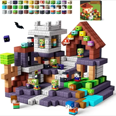 Magnetische Bausteine, Mine World, magnetische Pflanze, Zombies, Ziegelwürfel, STEM-Sensorspielzeug-Set, 2025, bestes Geschenk für 3+ Jungen, Mädchen, Kinder Image