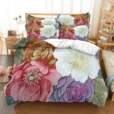 Red Pink Flower Floral Plant Comforter Bedding Set New 3D Print Adult Duvet Cover Sets Bed Linen Gift Queen King Double Size