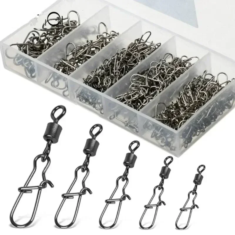 50pc Box Edelstahl Angeln Stecker Pin Mit Lager Roll Wirbel Snap Für Angelhaken Köder Zubehör Kit Image