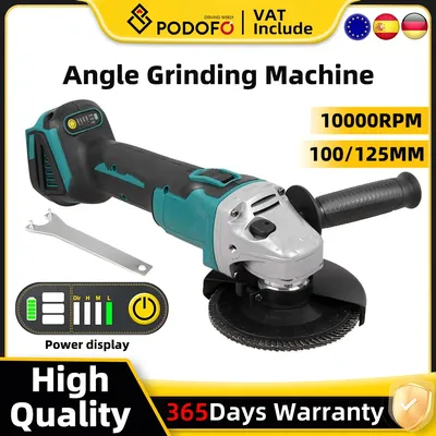 Podofo 125mm 10000RPM Cordless Angle Grinder Brushless Polishing Cutting Machine 14mm Cutting Grinding For Makita Battery