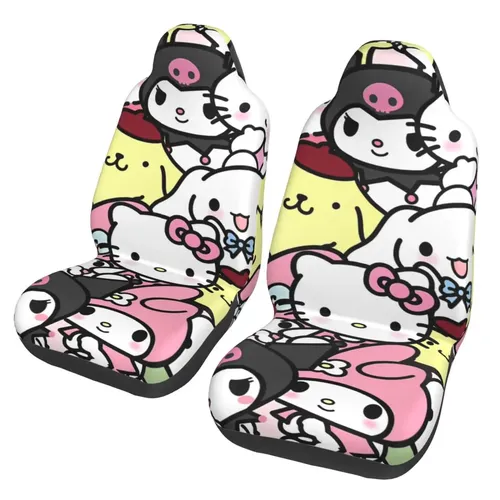 Hello Kitty Housses de siège automobile de dessin animé pour voitures Suv et housses de siège de voiture de camion universelles adaptées aux sièges avant lot de 2