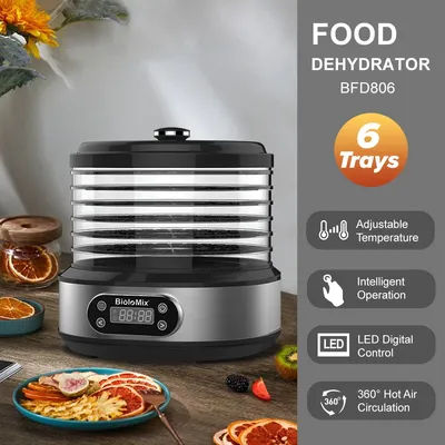 BioloMix 6-Tray Energy-Efficient Food Dehydrator for Fruits, Vegetables, and Jerky - Adjustable Temperature Control, BPA-Free