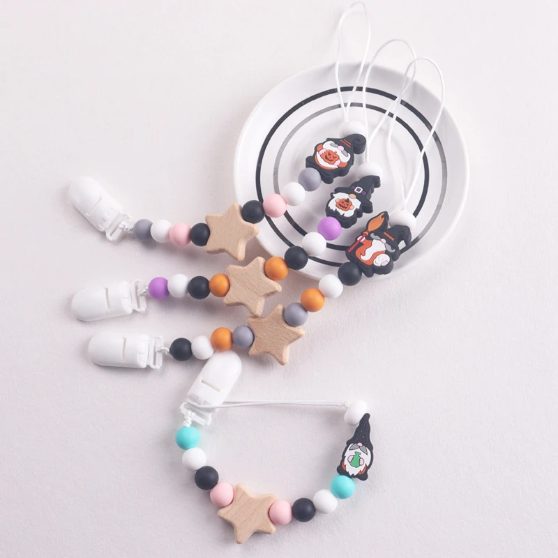 Halloween Schnullerkette Säugling Silikon Schnullerclips Kürbis Zahnen Halter Babyparty Geschenk Image