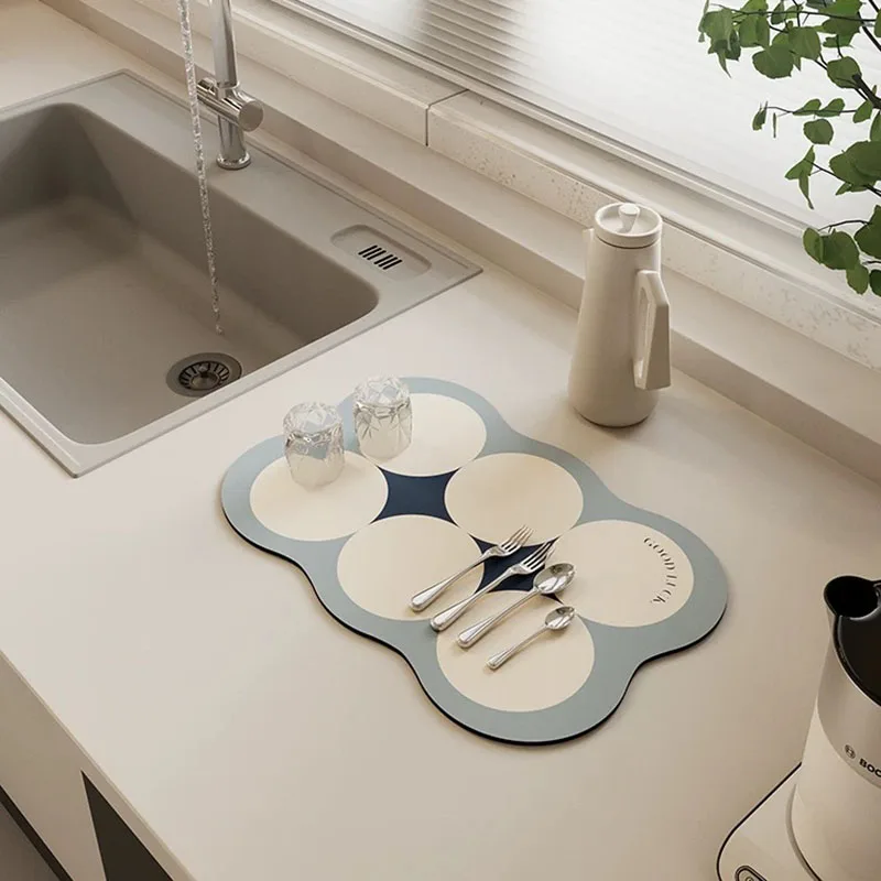 Weiche, schnell trocknende Küchen-Abflussunterlage, saugfähige Arbeitsplatte, Kaffeegeschale, Trockenmatte, rutschfestes Geschirr, Geschirr, Tischset Image