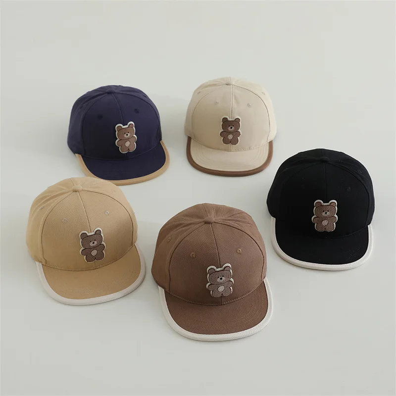 Kleiner Bär, Ente, Zungenhut, modisch, für Kinder, Sonnenschutz, Schirmmütze, 2025, Jungen, Mädchen, Baby, Farbblock, Baseballmütze, Kindervisiere Image