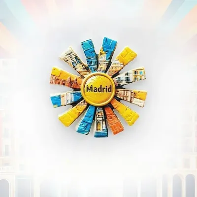 Madrid Windmühlen-Kühlschrankmagnet – spanisches 3D-Reisesouvenir, rustikales Landschaftsdekor, einzigartiges europäisches Geschenk mit starkem Magnet Image