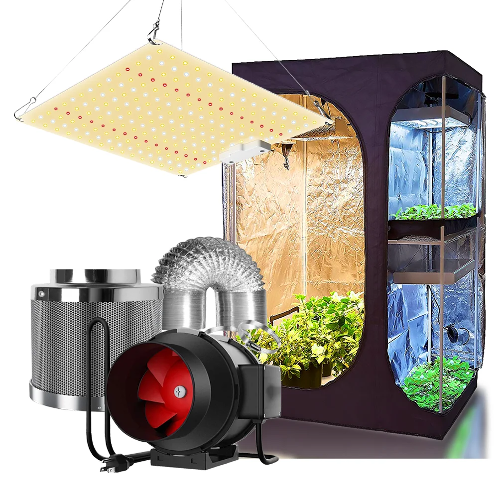 Wachsen zelt Hydrokultur Set GrowBox Full Kit 2000W LED Wachsen Licht + 4 "/ Carbon Filter Combo Mehrere größe greenhous Indoor Wachsenden Image