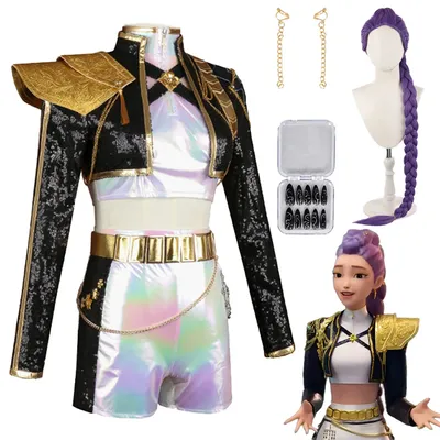 Fantasia Huntrix Rumi Cosplay Goldene Gesangsanzüge Perücke 2025, Dämonenjäger von KPop Disfraz Kostüm Damen Halloween Party Kleidung Image
