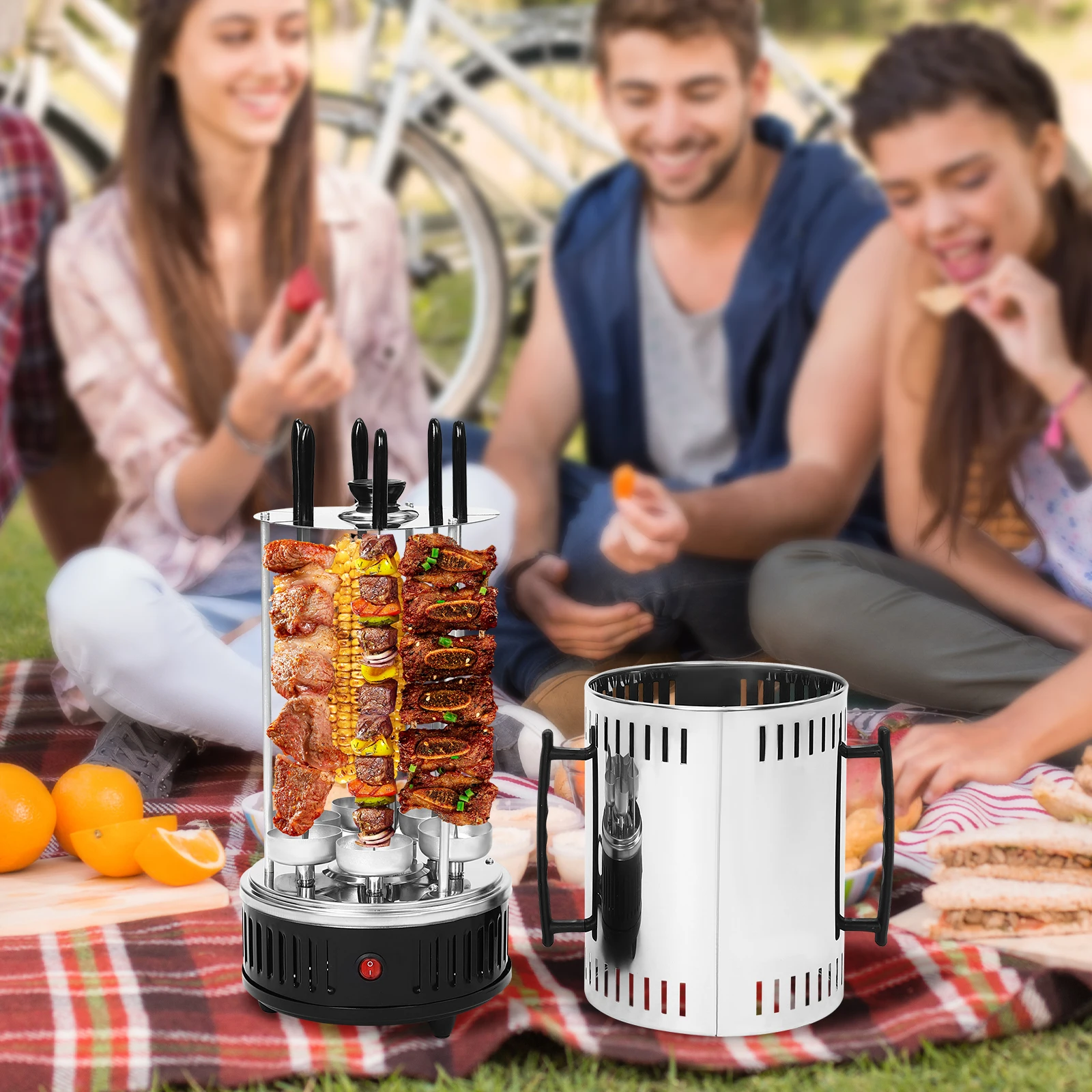 Elektrisch drehbarer vertikaler Kebab-Grill mit 6 Schaschlik-Spießen, Gyro-BBQ-Grill zum fettfreien Grillen zu Hause, für Gyros, Kebab Image