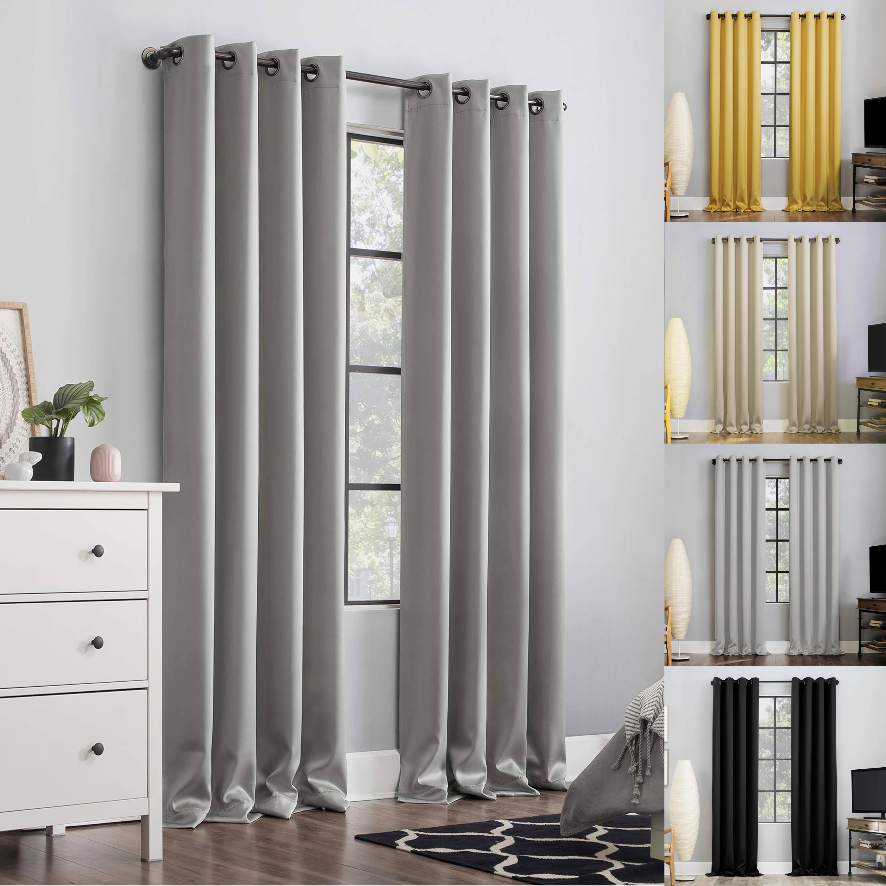 Neues einteiliges Set aus einfarbigen Vorhängen mit 100 % Verdunkelungsattribut, geeignet für Schlafzimmer und Wohnzimmer Image