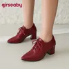 Girseaby Design Frauen Pumpen Büro Dame Elegante Weibliche Täglichen Einzelnen Schuhe Spitz Block Heels 6 cm Spitze Große Größe 41 42 43