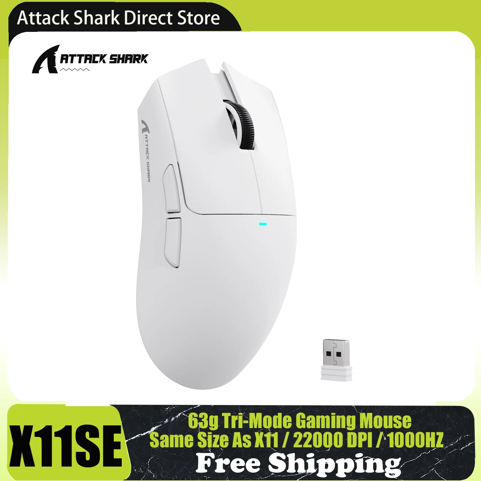 ATTACK SHARK X11SE Kabellose Gaming-Maus, Tri-Mode, 63 g Superlight mit PAW3311-Sensor, 22000 DPI, 300-mAh-Akku, Dual-Driver Image