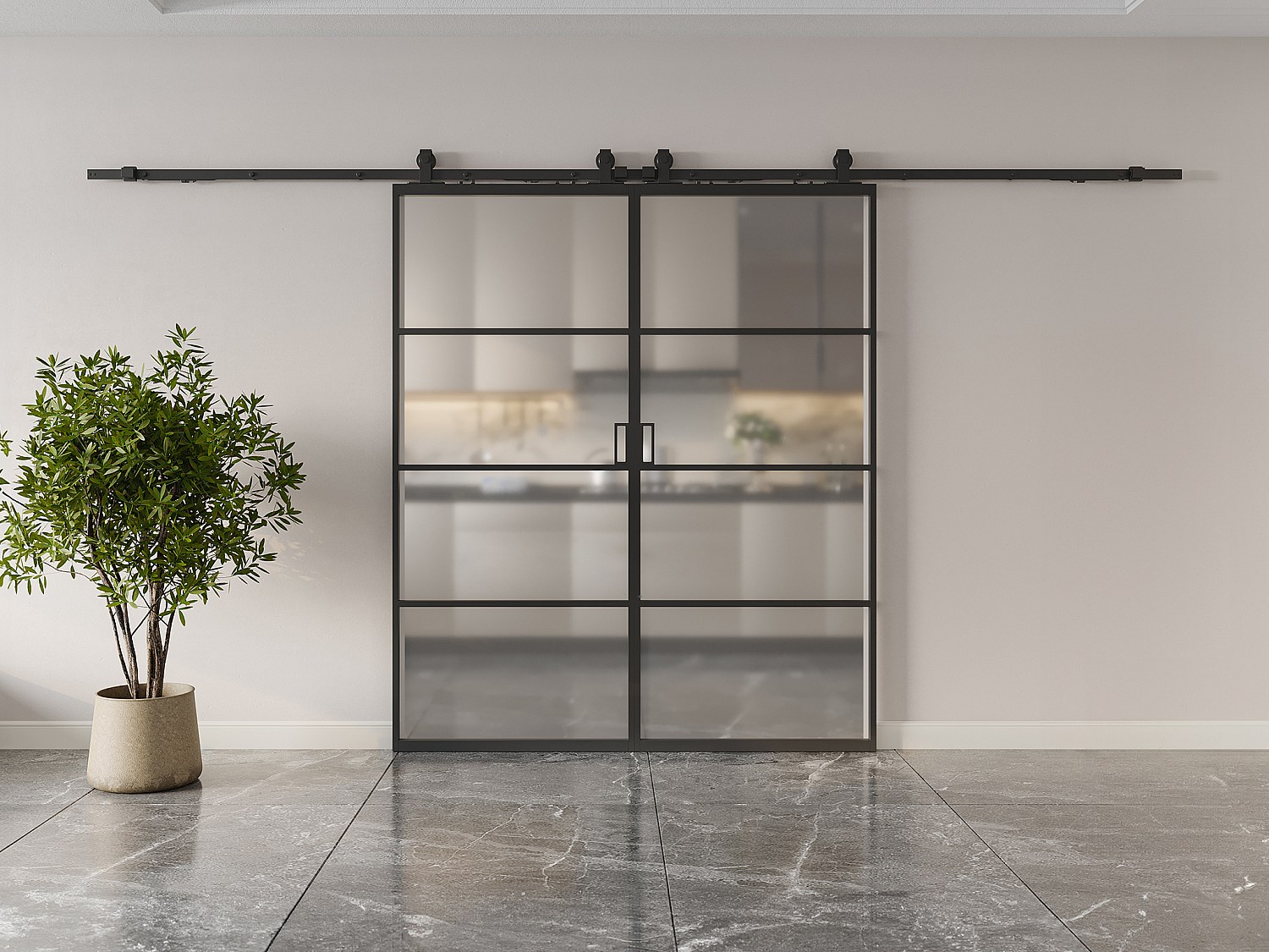 Porte scorrevole doppia esterno muro 2 x H205 x L93 cm Alluminio e Vetro temperato smerigliato - SINCA II